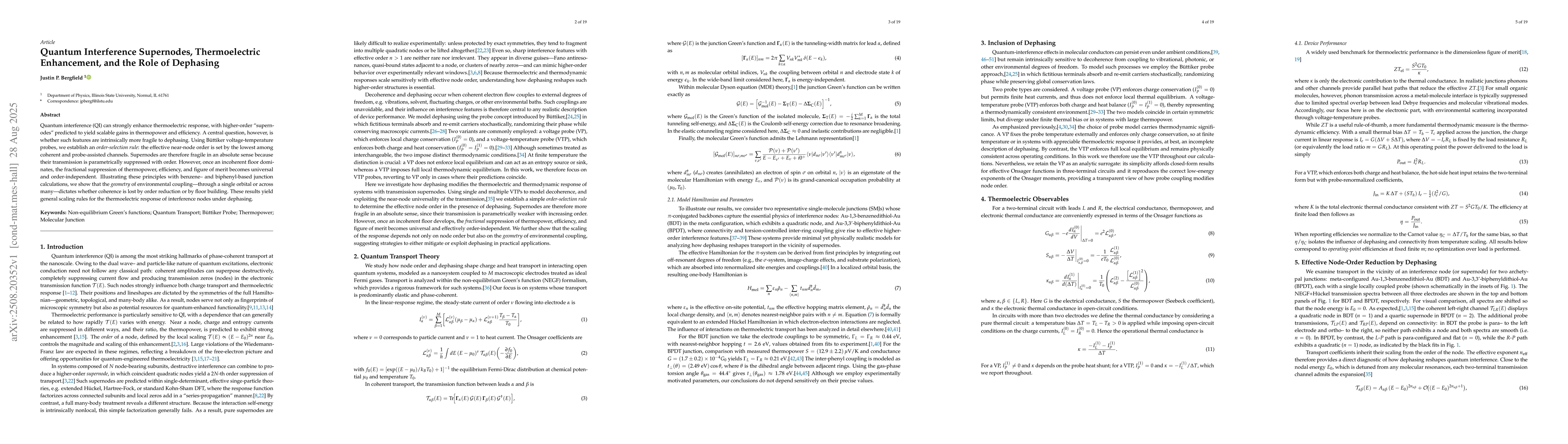 Thumbnail for Quantum Interference Supernodes, Thermoelectric Enhancement, and the
  Role of Dephasing