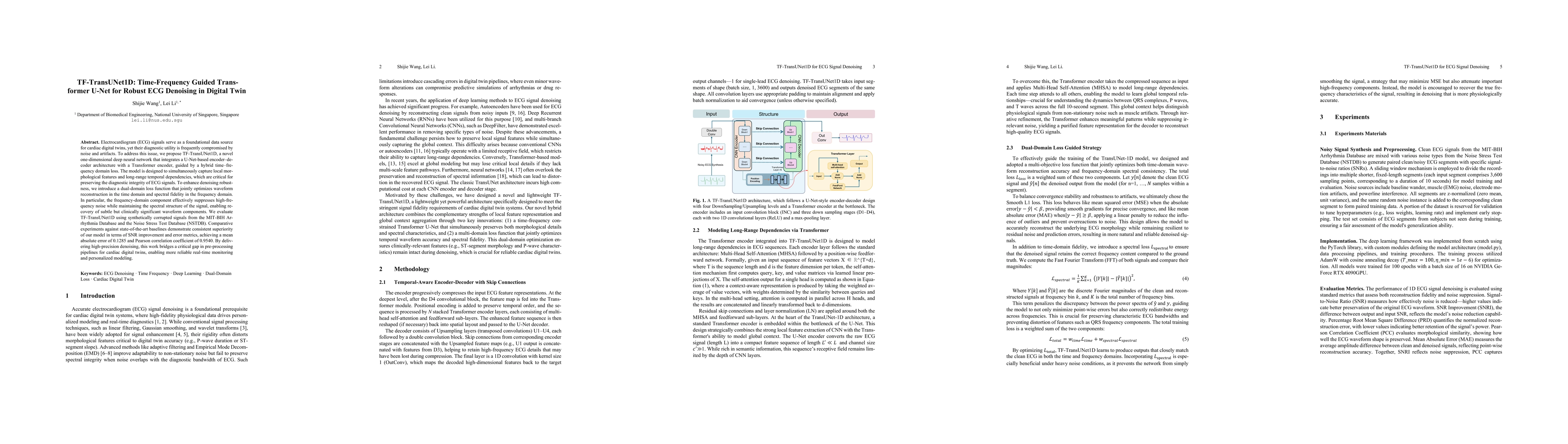 Thumbnail for TF-TransUNet1D: Time-Frequency Guided Transformer U-Net for Robust ECG
  Denoising in Digital Twin