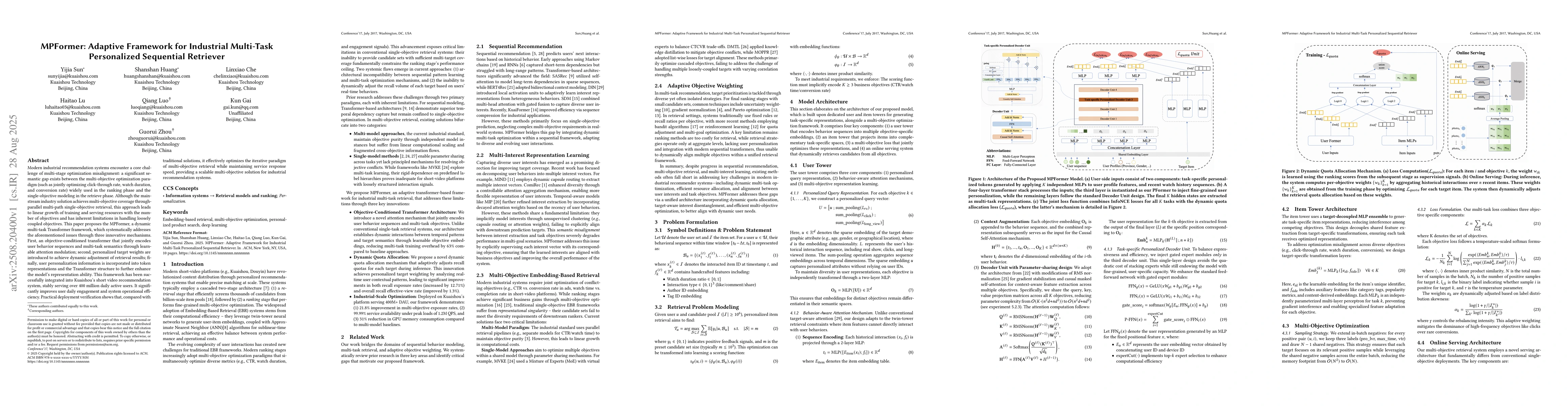 Thumbnail for MPFormer: Adaptive Framework for Industrial Multi-Task Personalized
  Sequential Retriever