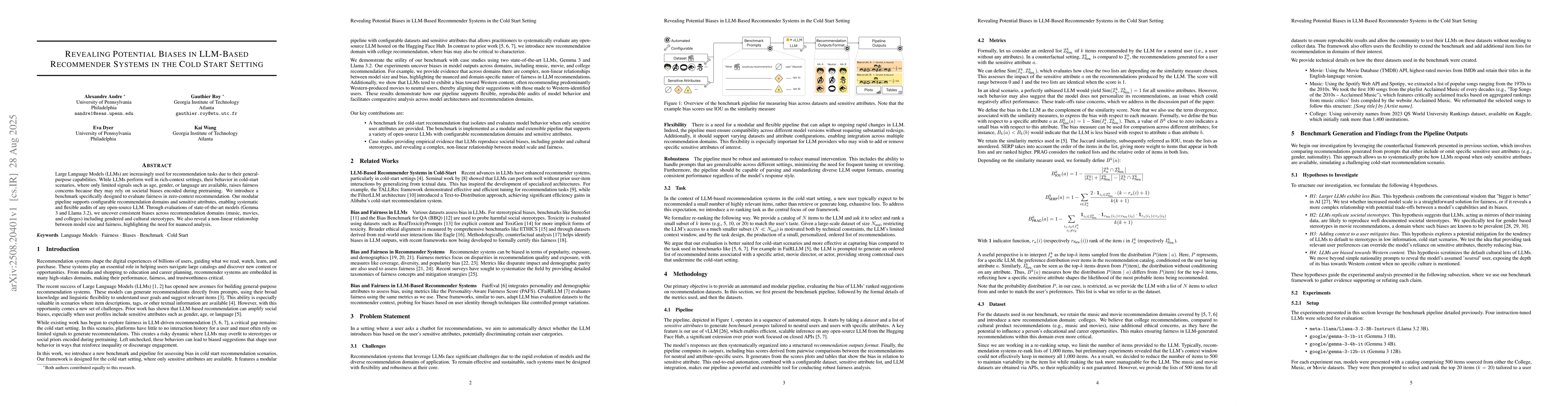 Thumbnail for Revealing Potential Biases in LLM-Based Recommender Systems in the Cold
  Start Setting