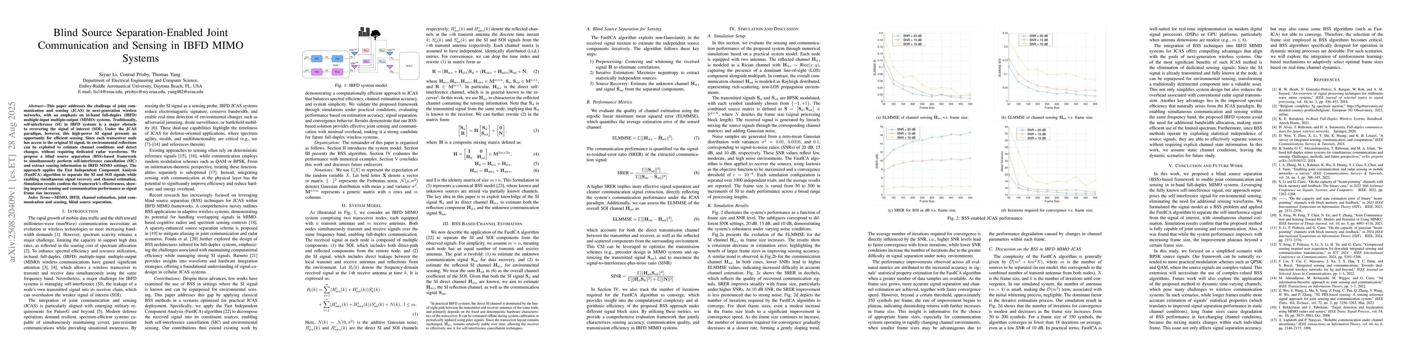 Thumbnail for Blind Source Separation-Enabled Joint Communication and Sensing in IBFD
  MIMO Systems