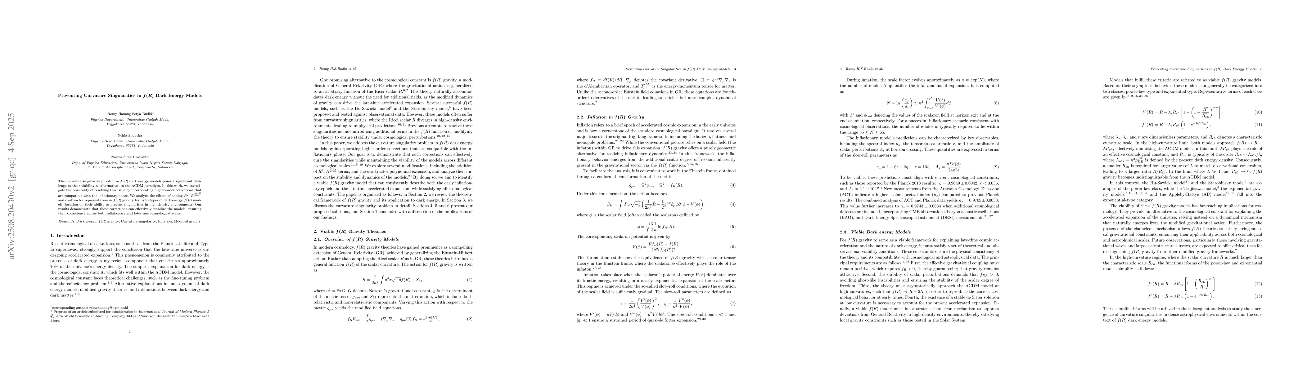 Thumbnail for Preventing Curvature Singularities in $f(R)$ Dark Energy Models
