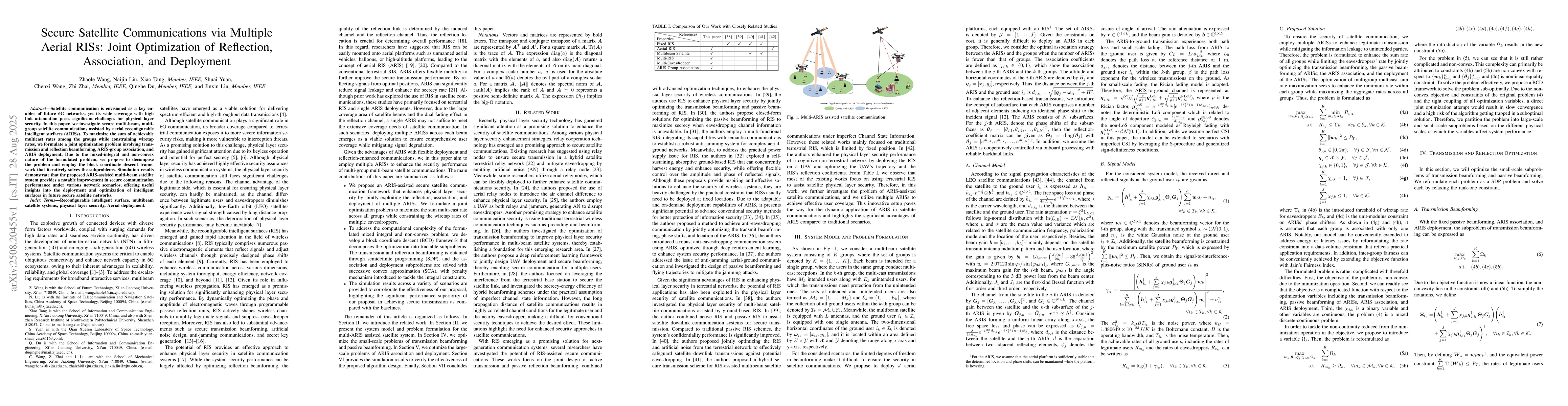 Thumbnail for Secure Satellite Communications via Multiple Aerial RISs: Joint
  Optimization of Reflection, Association, and Deployment