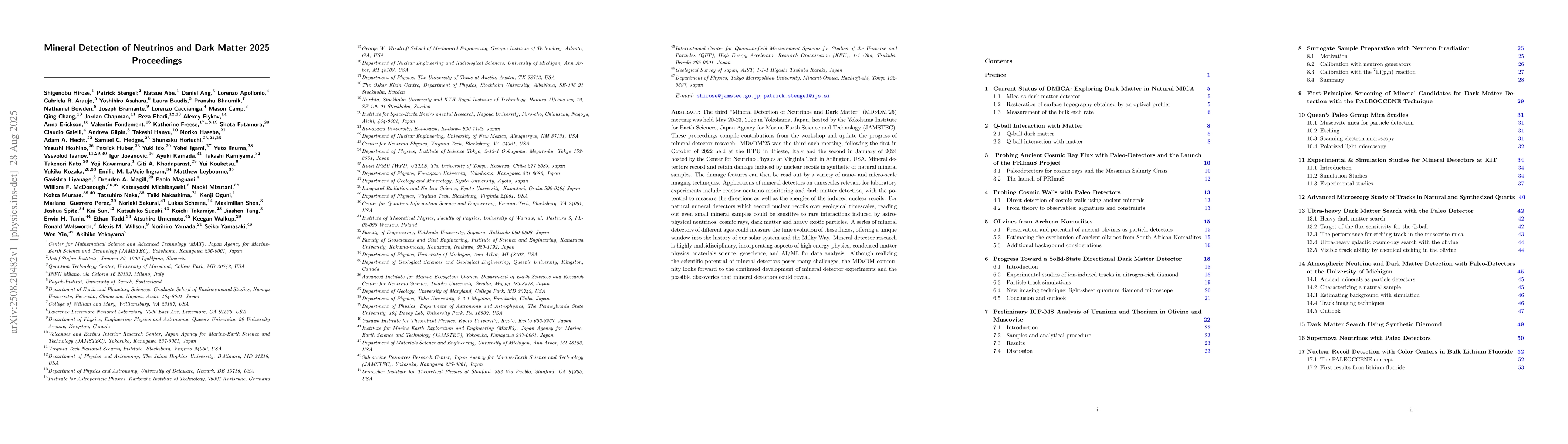 Thumbnail for Mineral Detection of Neutrinos and Dark Matter 2025 Proceedings