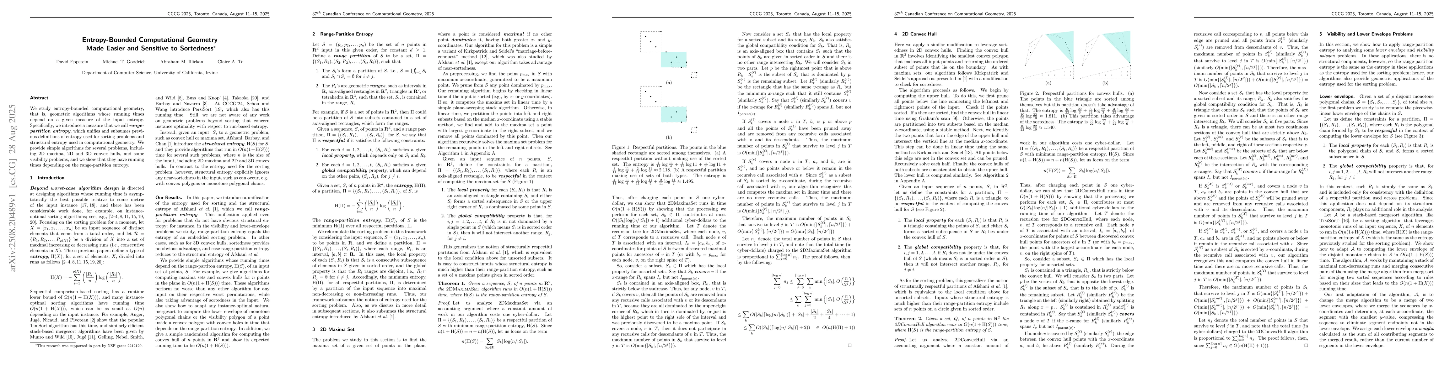 Thumbnail for Entropy-Bounded Computational Geometry Made Easier and Sensitive to
  Sortedness