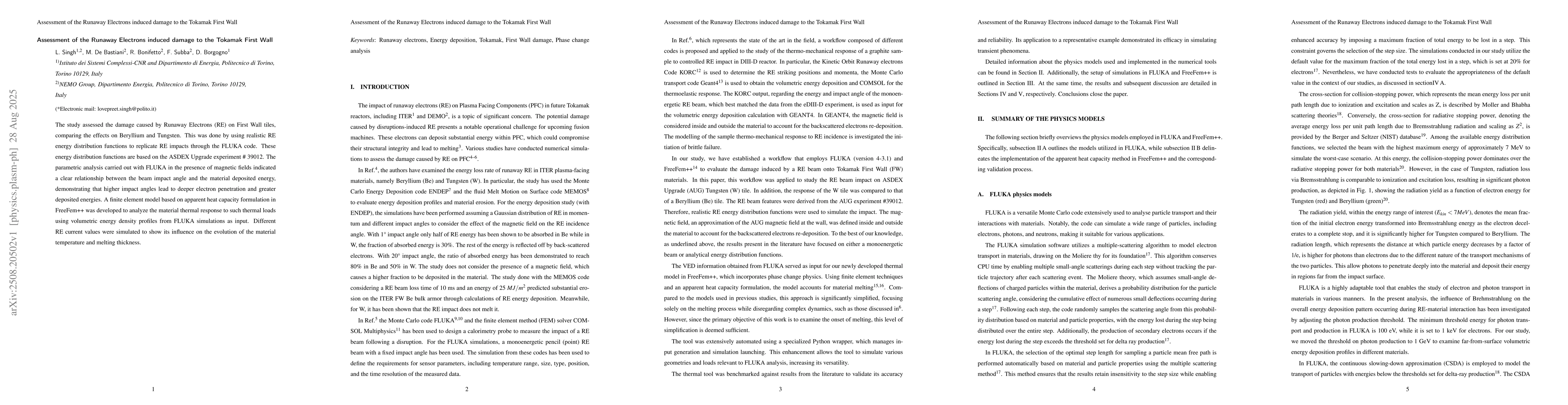 Thumbnail for Assessment of the Runaway Electrons induced damage to the Tokamak First
  Wall