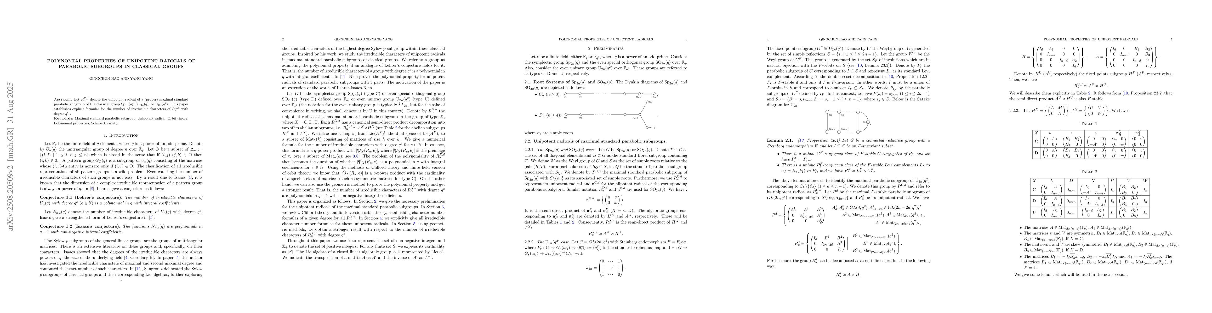 Thumbnail for Polynomial properties of unipotent radicals of parabolic subgroups in
  classical groups