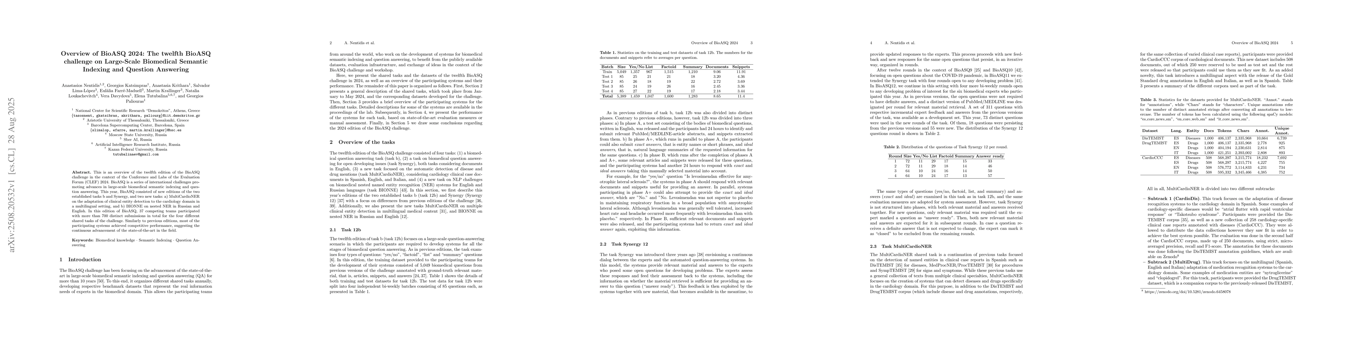 Thumbnail for Overview of BioASQ 2024: The twelfth BioASQ challenge on Large-Scale
  Biomedical Semantic Indexing and Question Answering