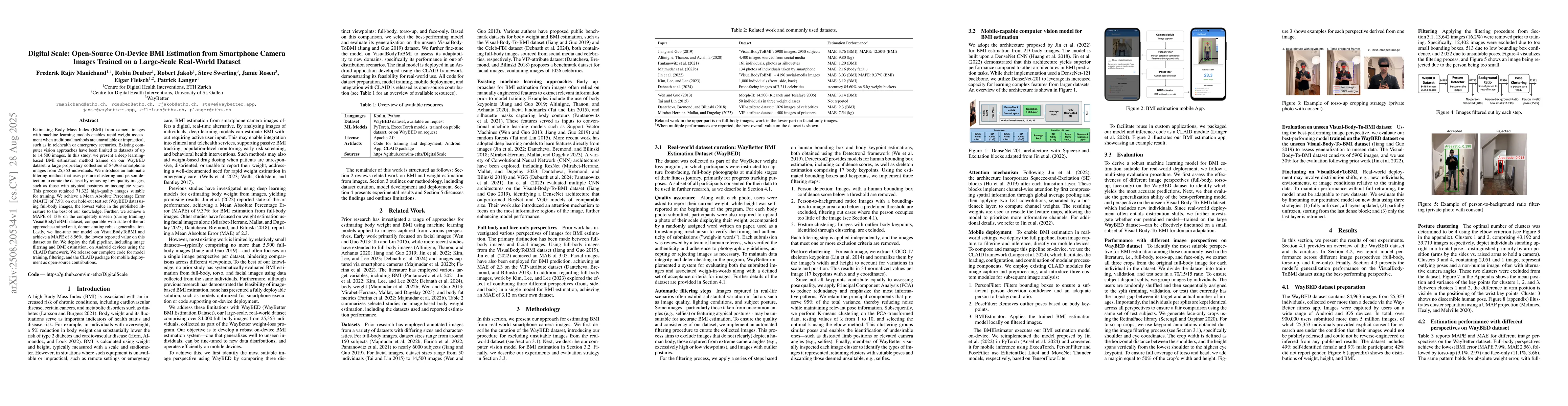 Thumbnail for Digital Scale: Open-Source On-Device BMI Estimation from Smartphone
  Camera Images Trained on a Large-Scale Real-World Dataset