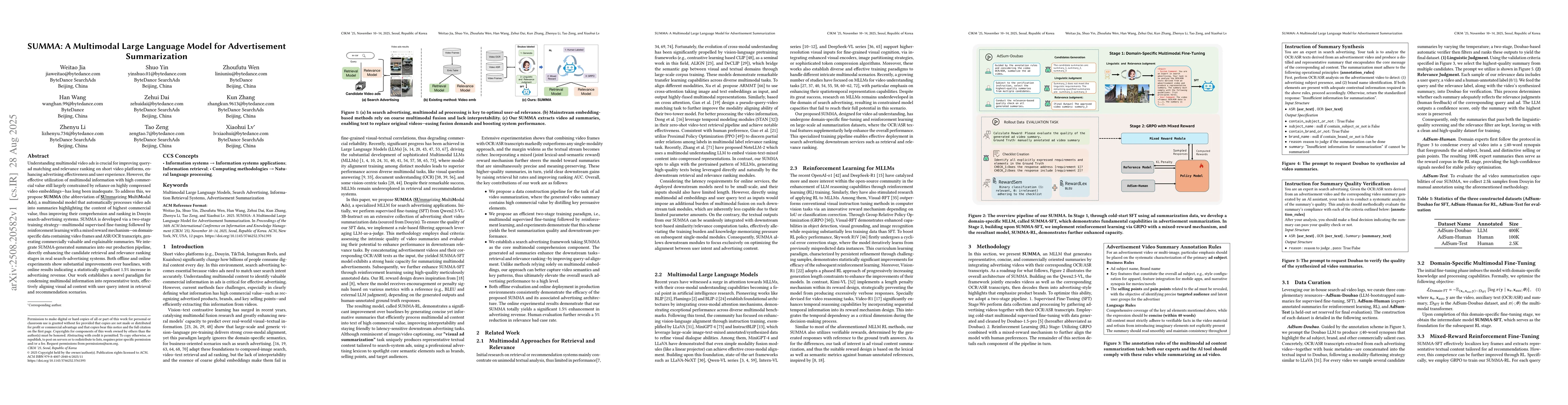 Thumbnail for SUMMA: A Multimodal Large Language Model for Advertisement Summarization