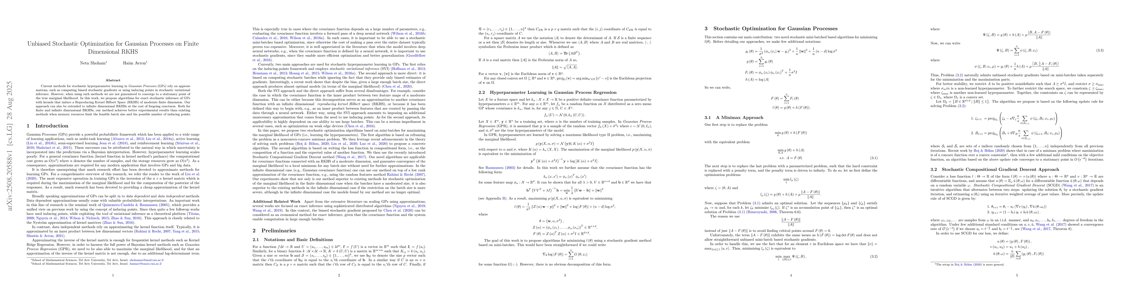 Thumbnail for Unbiased Stochastic Optimization for Gaussian Processes on Finite
  Dimensional RKHS