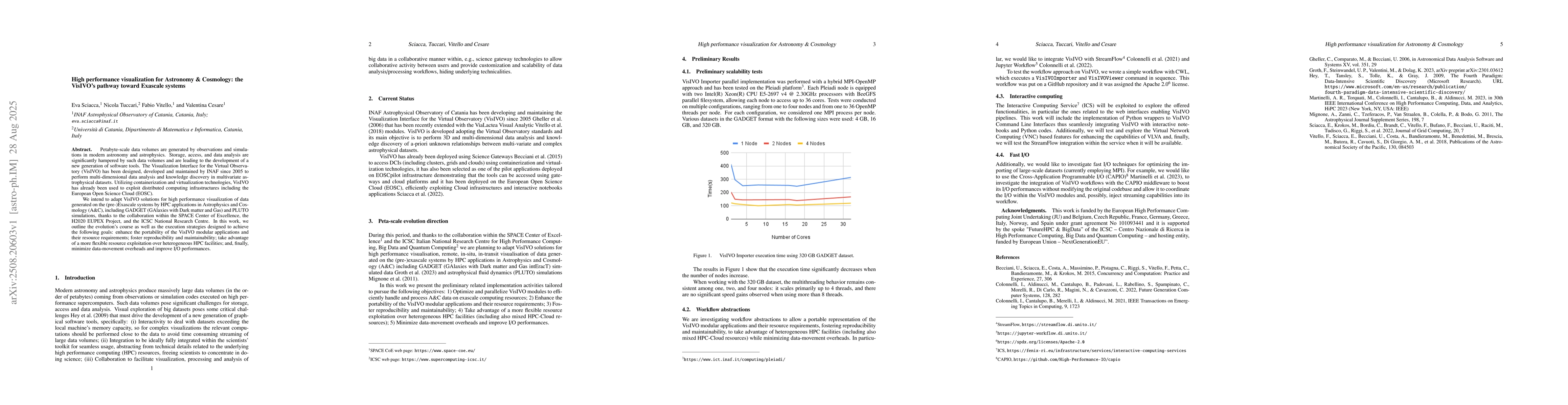 Thumbnail for High performance visualization for Astronomy and Cosmology: the VisIVO's
  pathway toward Exascale systems