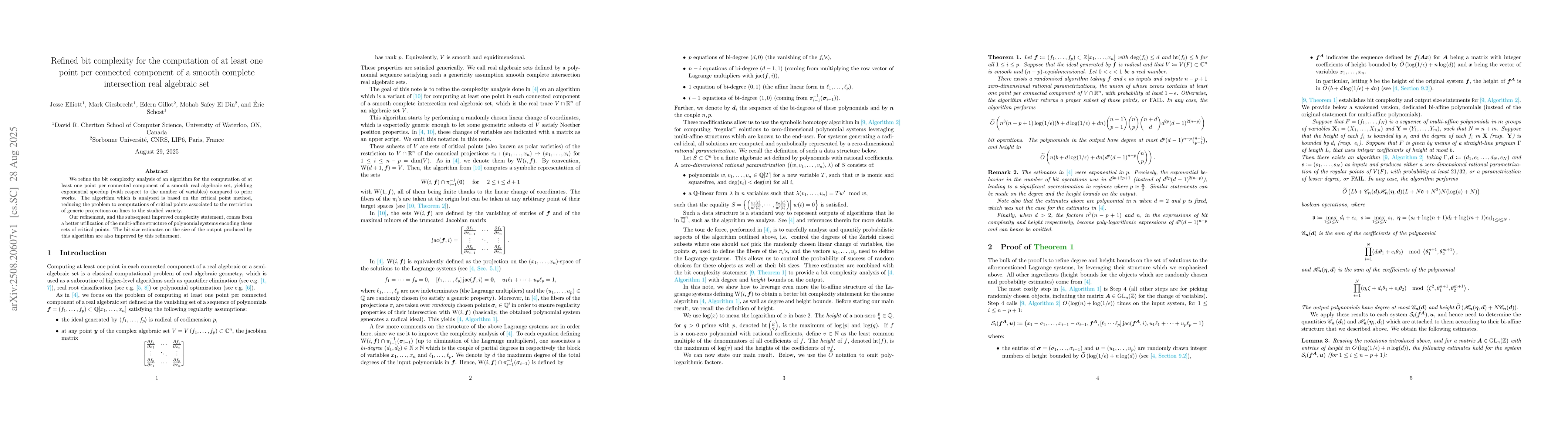 Thumbnail for Refined bit complexity for the computation of at least onepoint per
  connected component of a smooth completeintersection real algebraic set