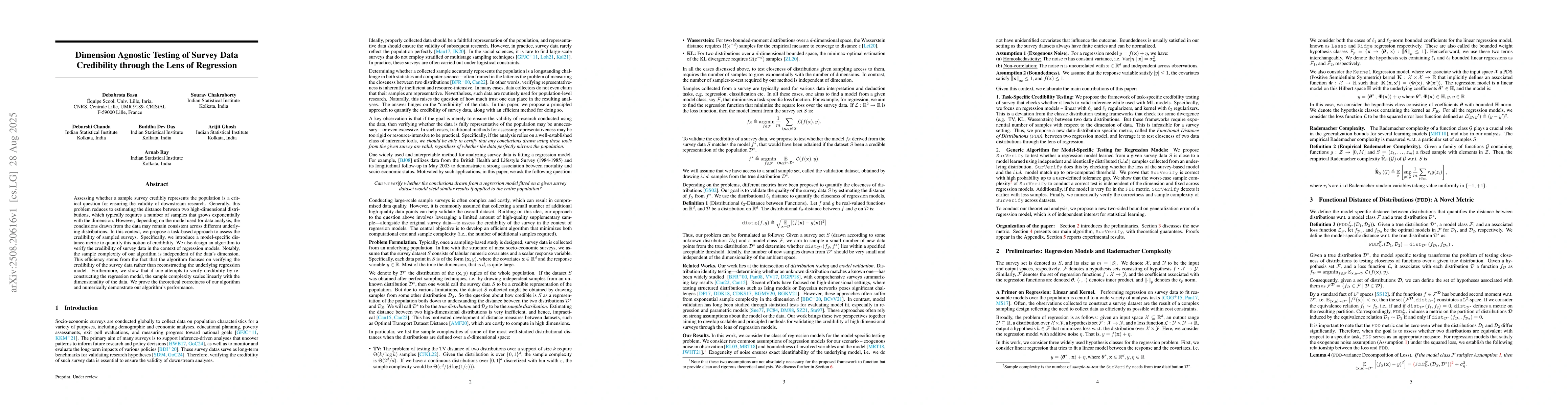 Thumbnail for Dimension Agnostic Testing of Survey Data Credibility through the Lens
  of Regression