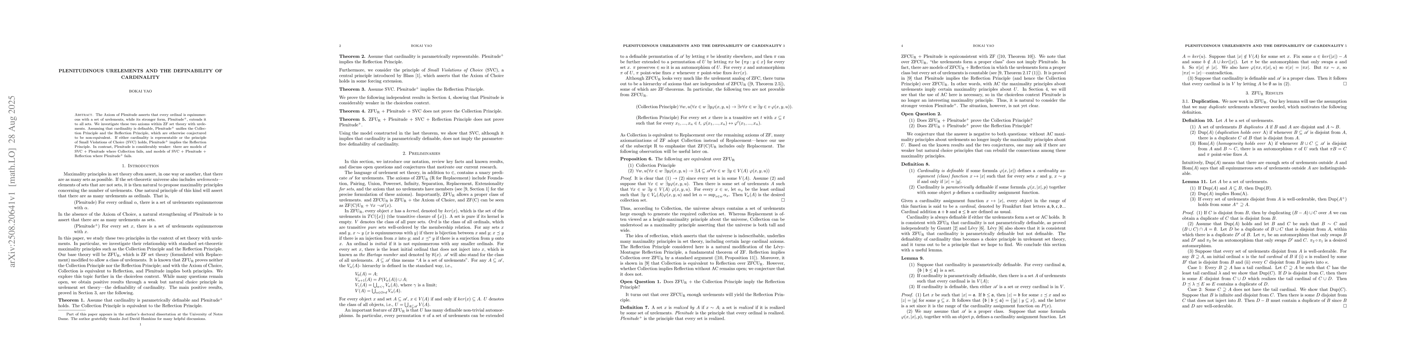 Thumbnail for Plenitudinous Urelements and the Definability of Cardinality