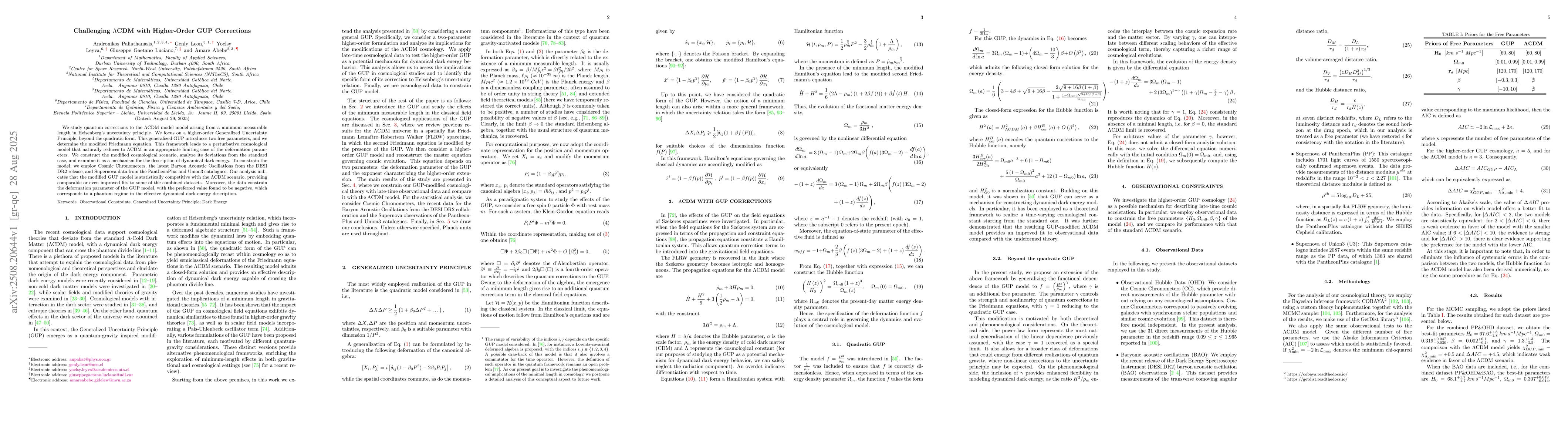 Thumbnail for Challenging $Λ$CDM with Higher-Order GUP Corrections