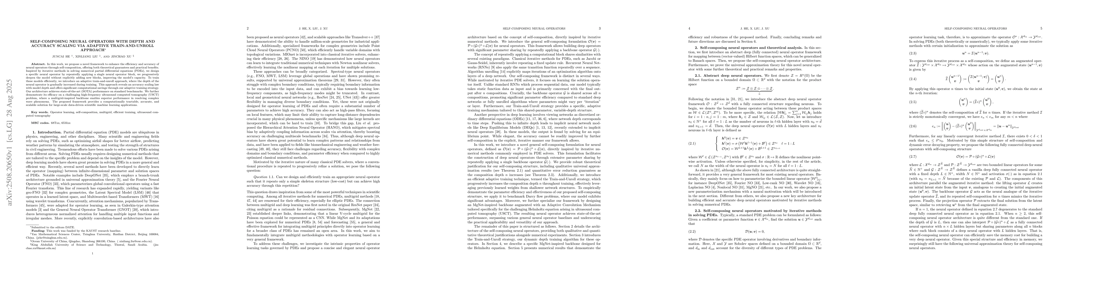Thumbnail for Self-Composing Neural Operators with Depth and Accuracy Scaling via
  Adaptive Train-and-Unroll Approach