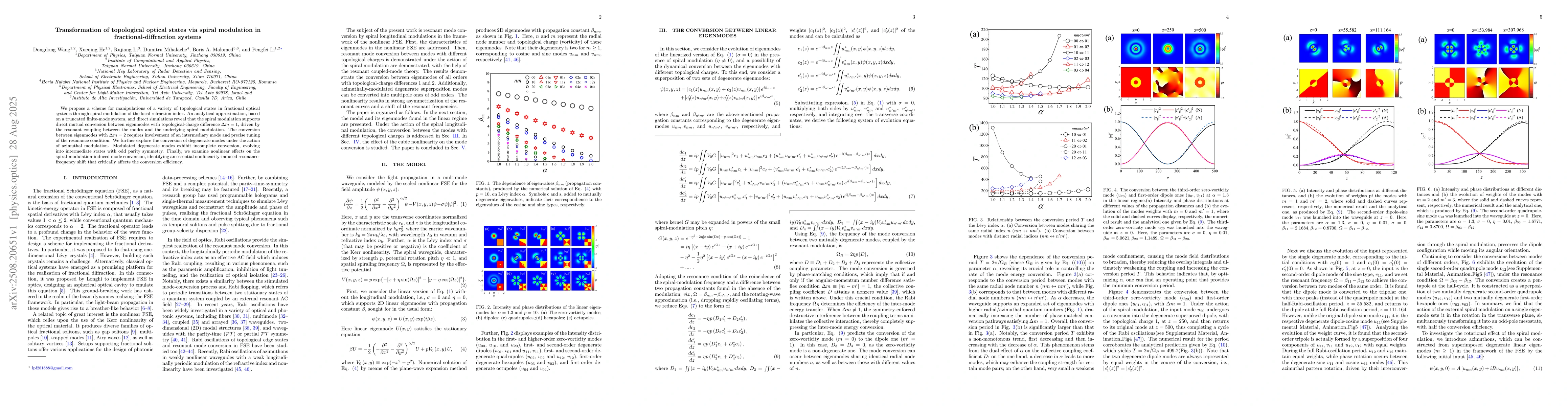 Thumbnail for Transformation of topological optical states via spiral modulation in
  fractional-diffraction systems