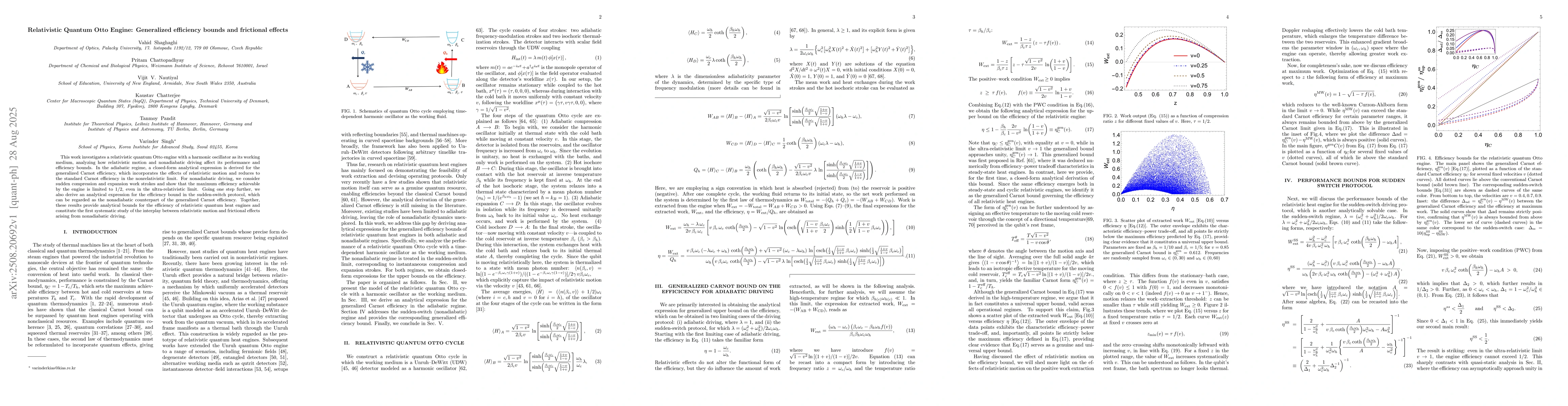 Thumbnail for Relativistic Quantum Otto Engine: Generalized efficiency bounds and
  frictional effects