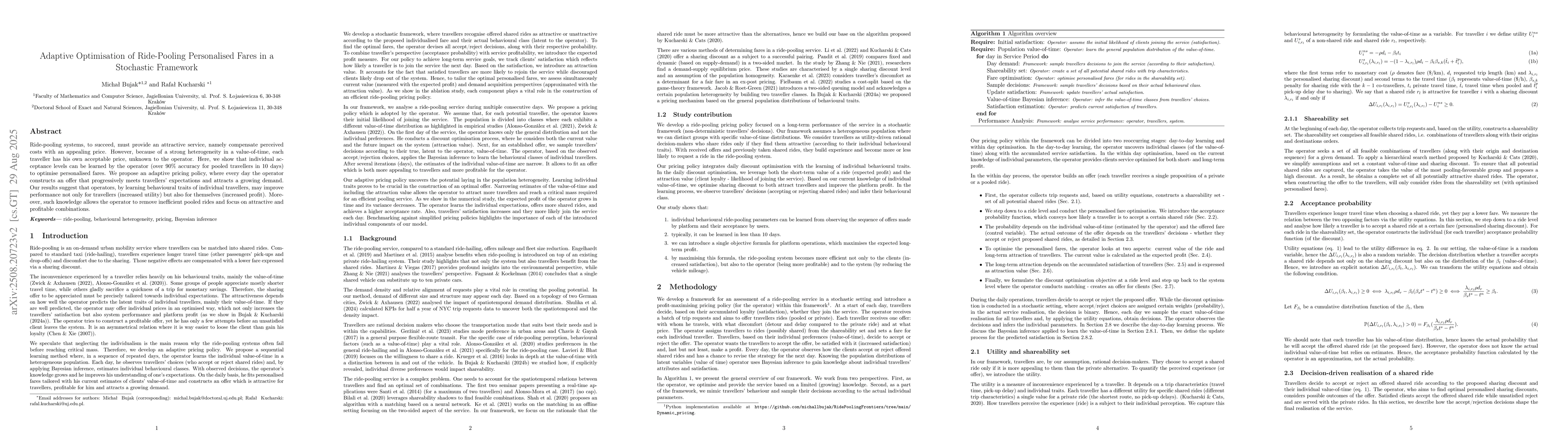 Thumbnail for Adaptive Optimisation of Ride-Pooling Personalised Fares in a Stochastic
  Framework