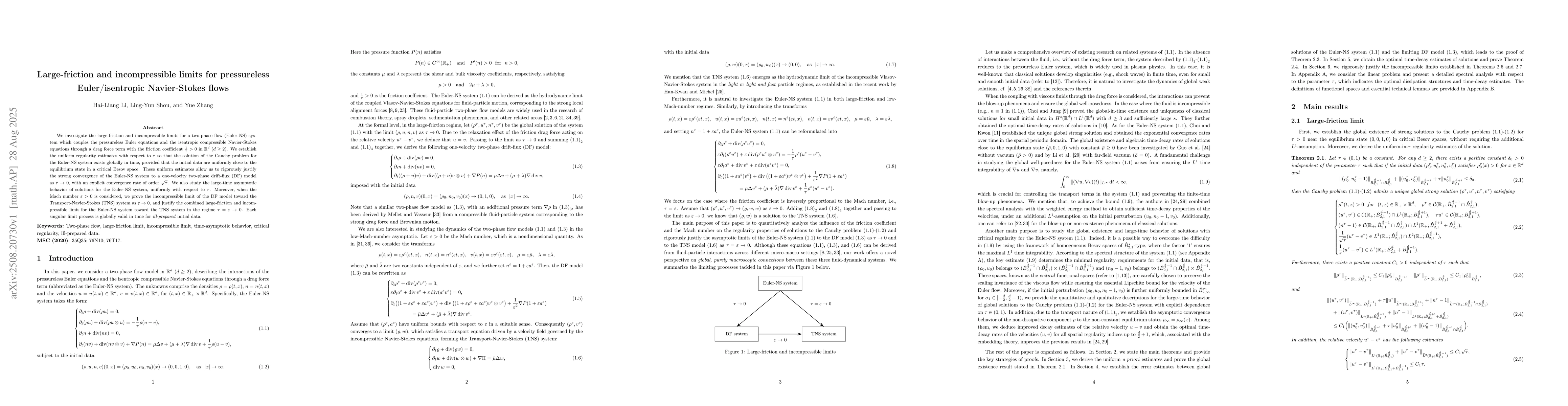 Thumbnail for Large-friction and incompressible limits for pressureless
  Euler/isentropic Navier-Stokes flows