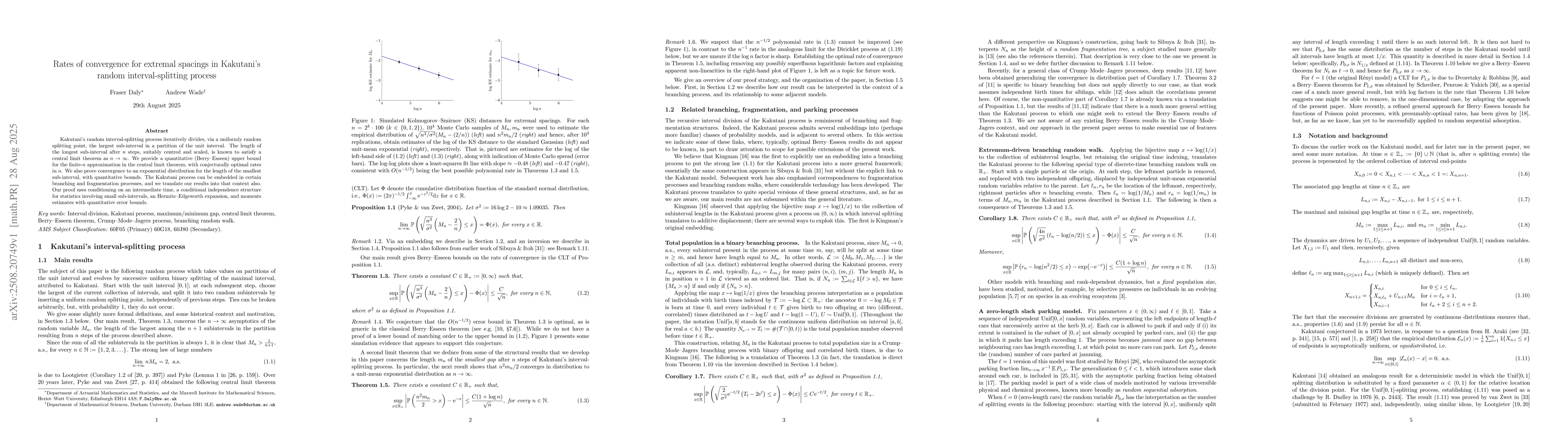 Thumbnail for Rates of convergence for extremal spacings in Kakutani's random
  interval-splitting process