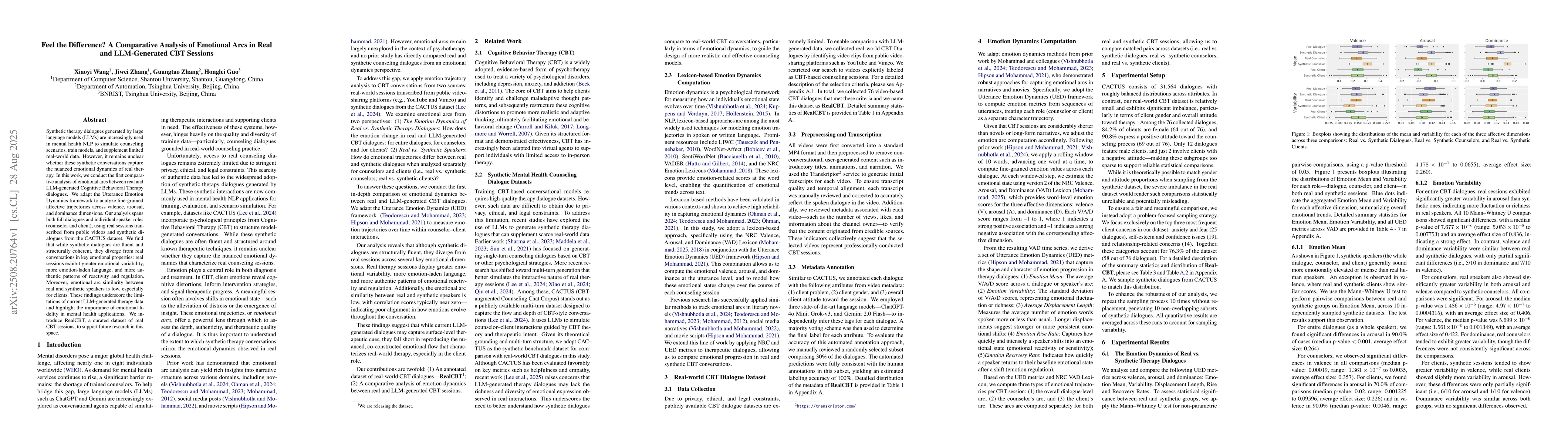 Thumbnail for Feel the Difference? A Comparative Analysis of Emotional Arcs in Real
  and LLM-Generated CBT Sessions