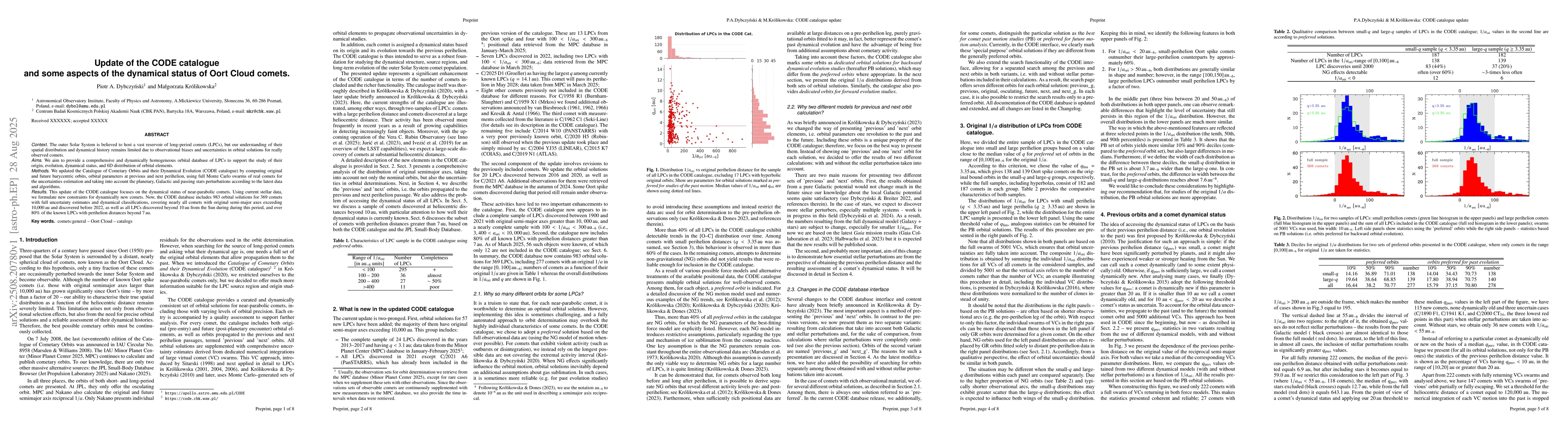 Thumbnail for Update of the CODE catalogue and some aspects of the dynamical status of
  Oort Cloud comets