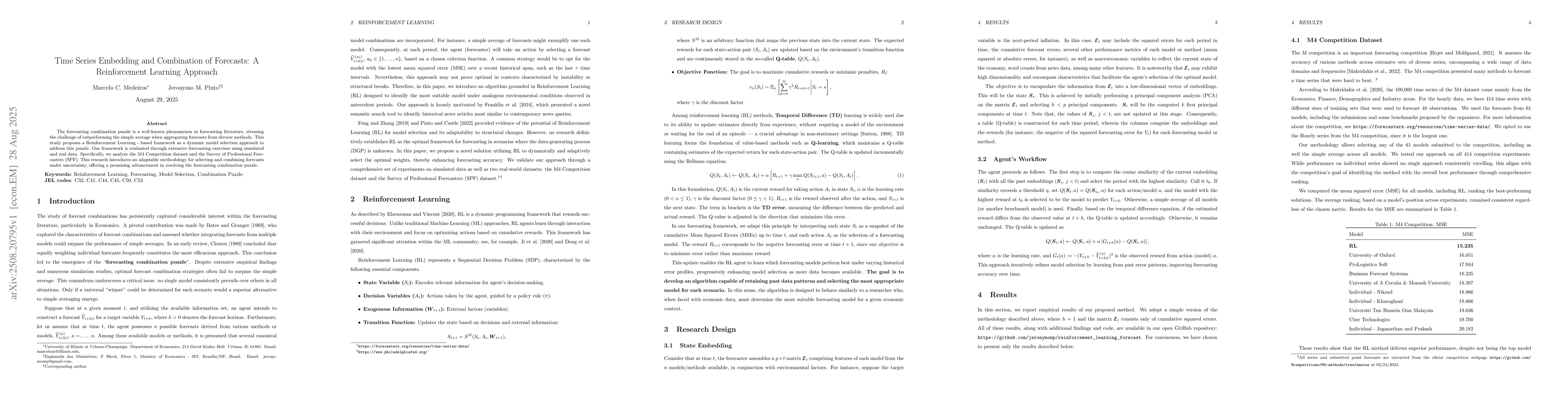 Thumbnail for Time Series Embedding and Combination of Forecasts: A Reinforcement
  Learning Approach