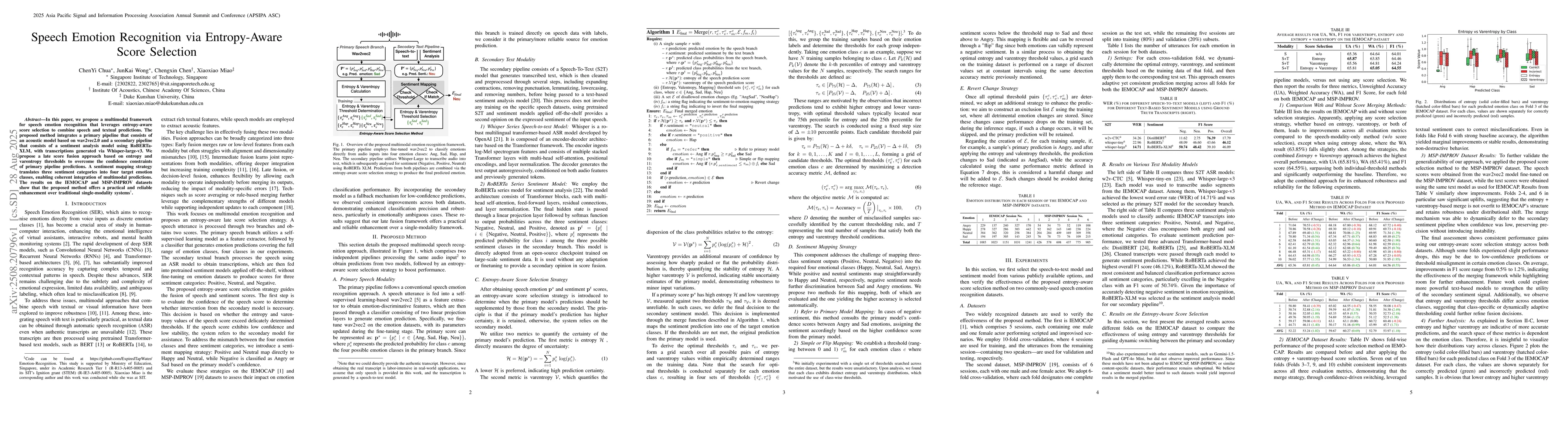 Thumbnail for Speech Emotion Recognition via Entropy-Aware Score Selection