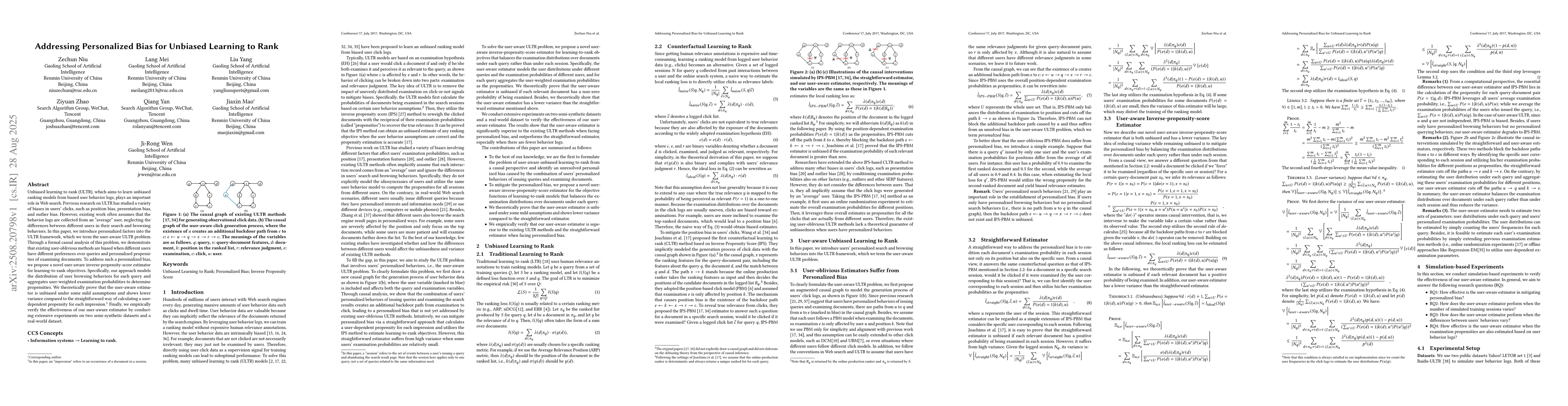 Thumbnail for Addressing Personalized Bias for Unbiased Learning to Rank