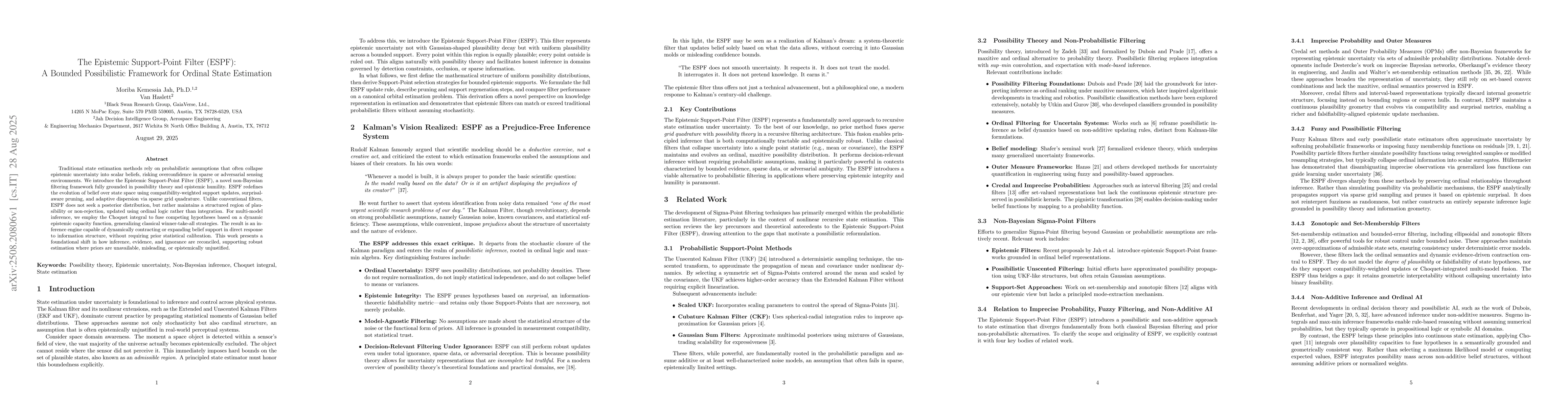 Thumbnail for The Epistemic Support-Point Filter (ESPF): A Bounded Possibilistic
  Framework for Ordinal State Estimation