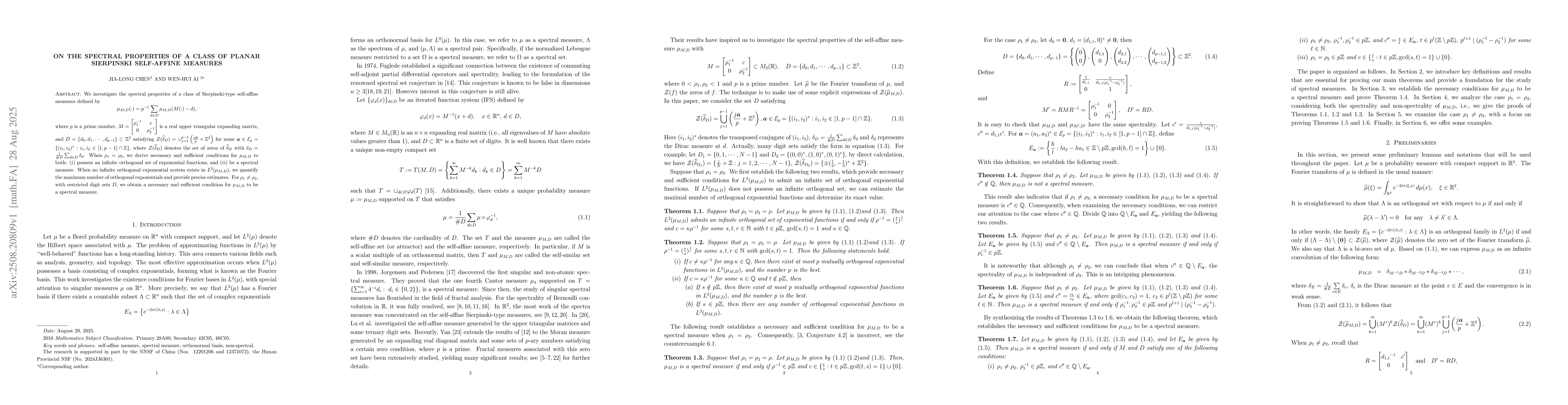 Thumbnail for On the Spectral Properties of a Class of Planar Sierpinski Self-Affine
  Measures