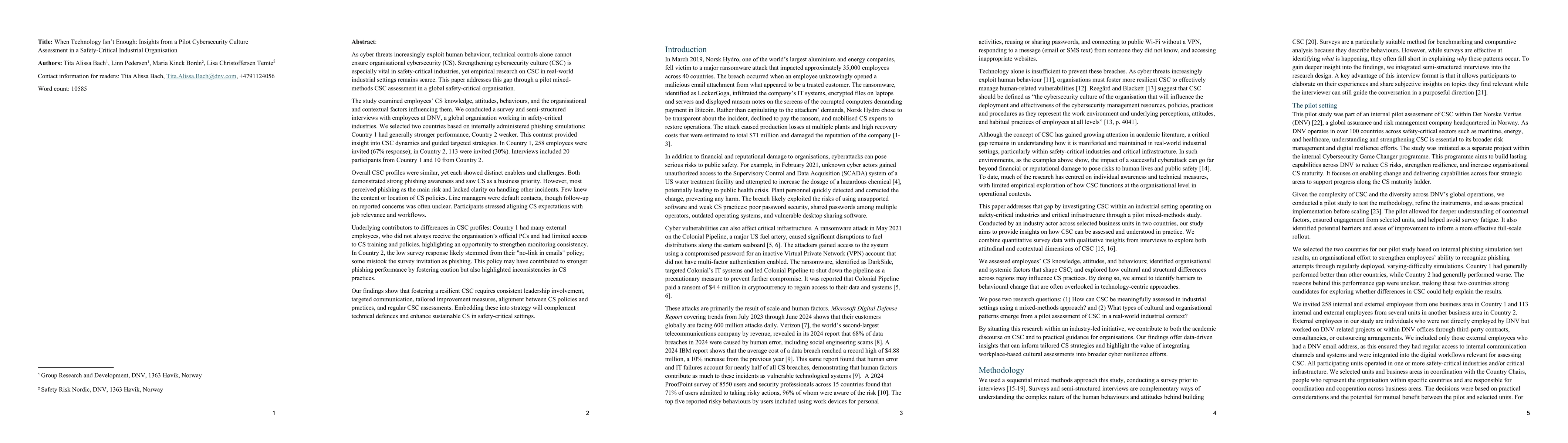 Thumbnail for When technology is not enough: Insights from a pilot cybersecurity
  culture assessment in a safety-critical industrial organisation
