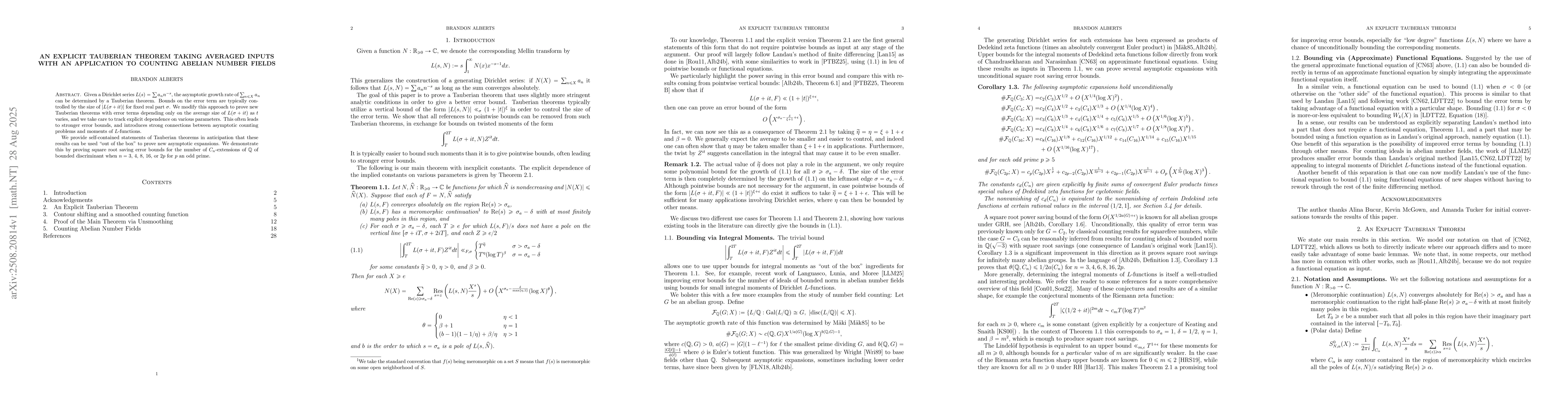 Thumbnail for An Explicit Tauberian Theorem taking Averaged Inputs with an Application
  to Counting Abelian Number Fields