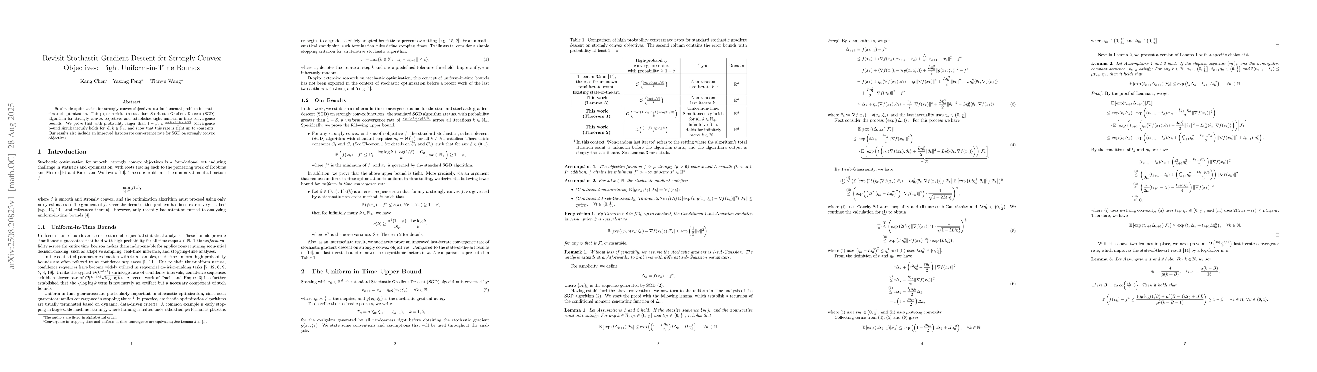 Thumbnail for Revisit Stochastic Gradient Descent for Strongly Convex Objectives:
  Tight Uniform-in-Time Bounds