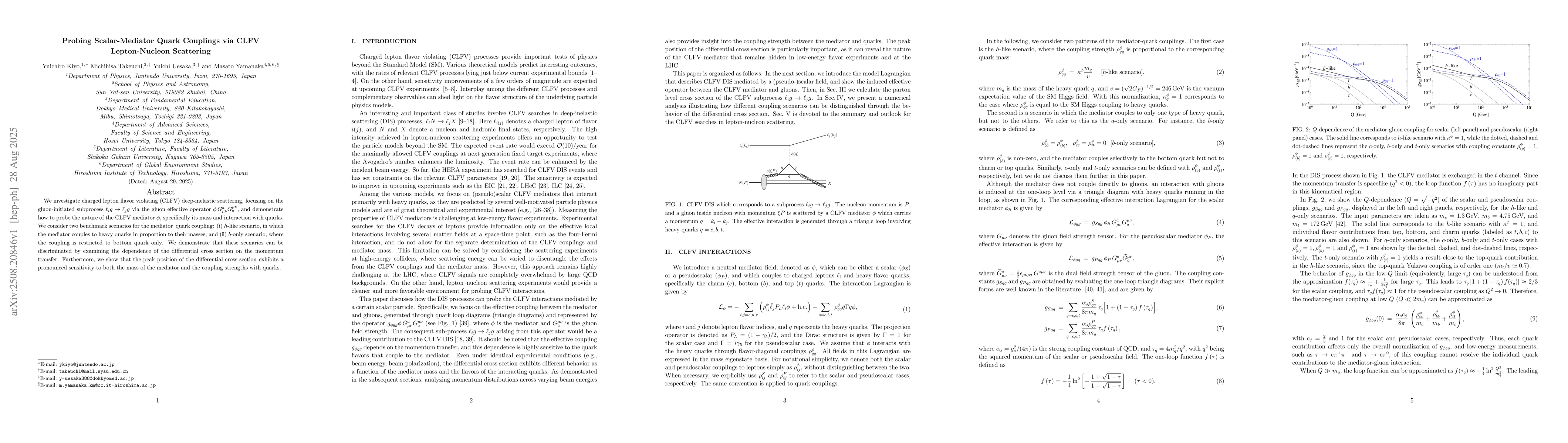 Thumbnail for Probing Scalar-Mediator Quark Couplings via CLFV Lepton-Nucleon
  Scattering