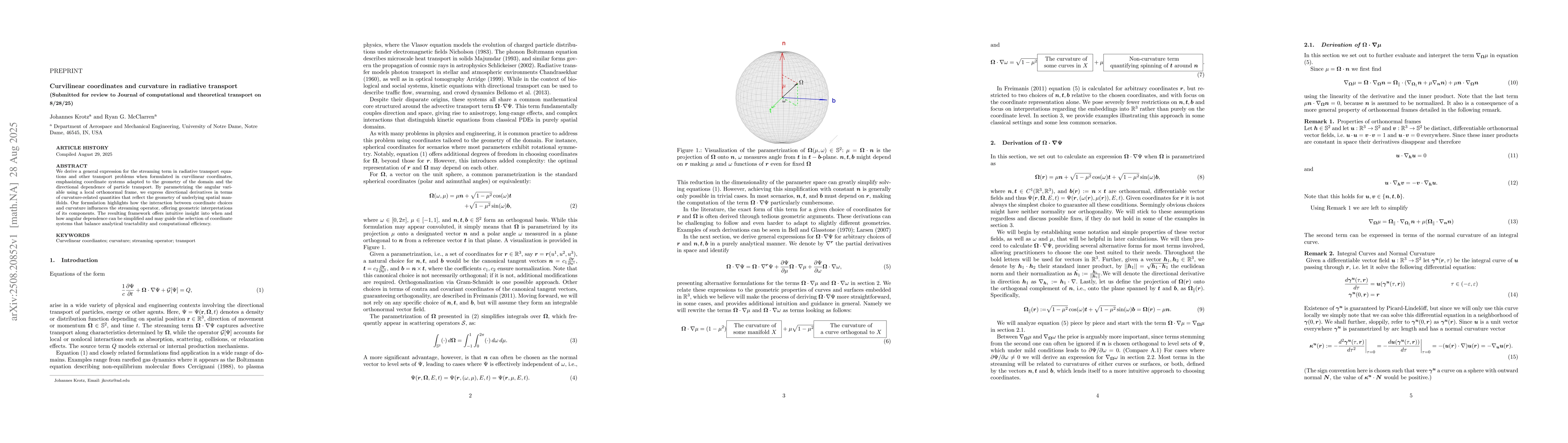 Thumbnail for Curvilinear coordinates and curvature in radiative transport