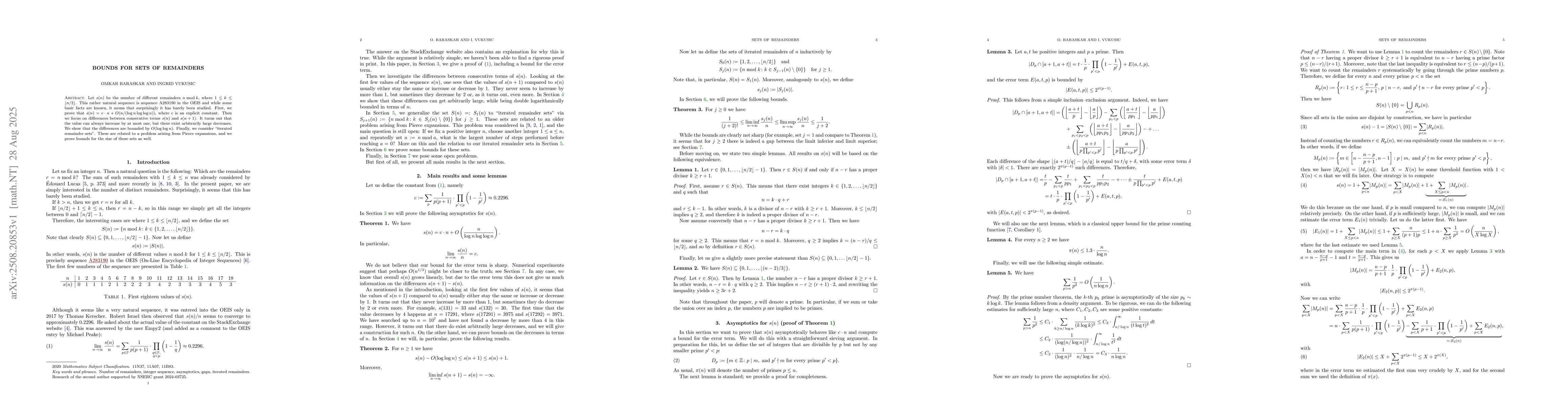 Thumbnail for Bounds for sets of remainders