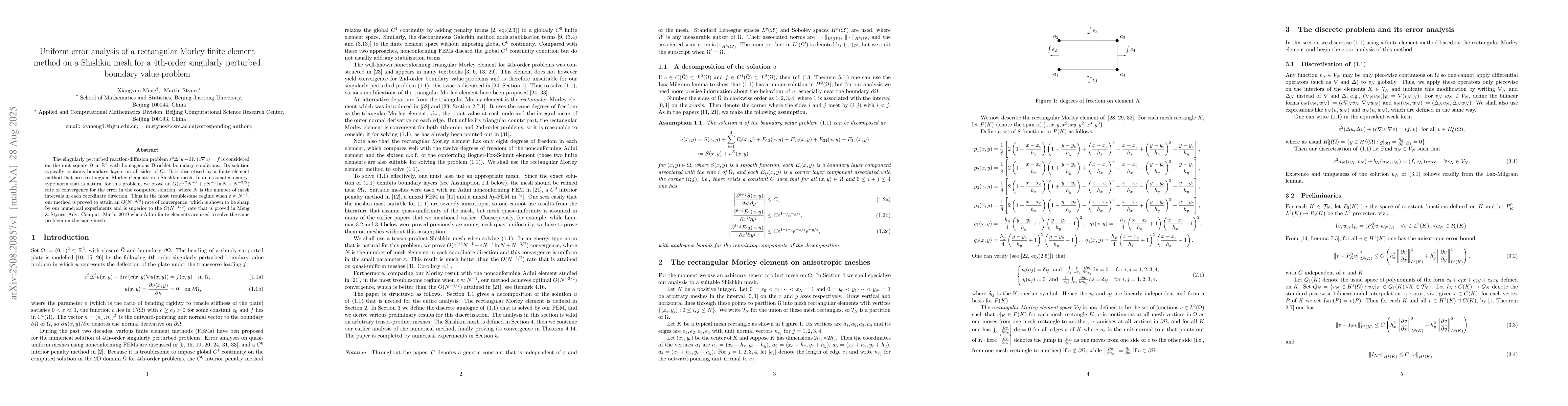Thumbnail for Uniform error analysis of a rectangular Morley finite element method on
  a Shishkin mesh for a 4th-order singularly perturbed boundary value problem