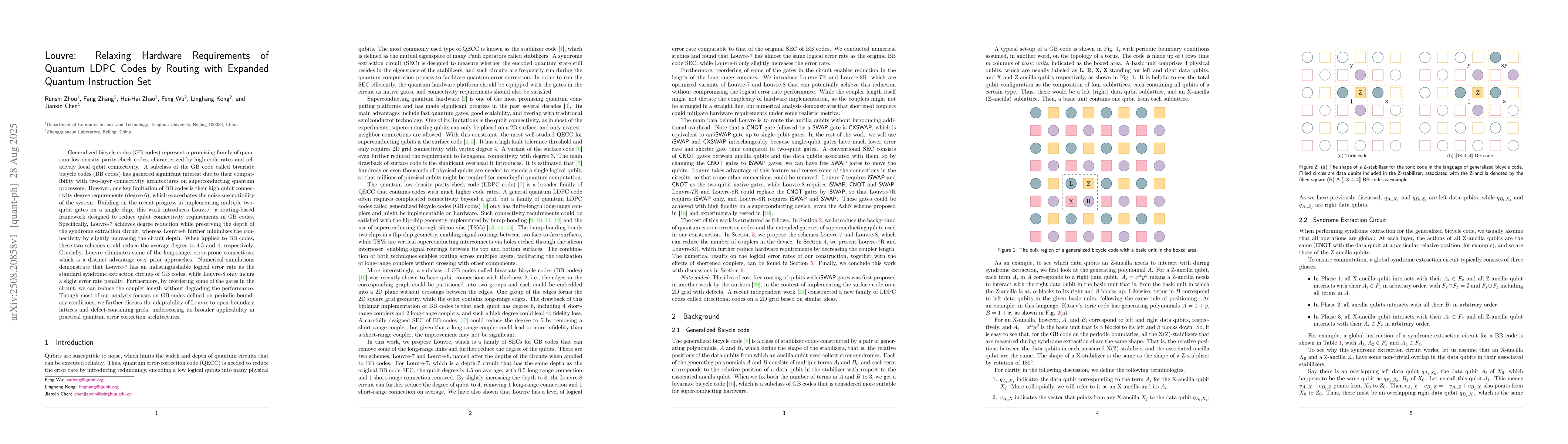 Thumbnail for Louvre: Relaxing Hardware Requirements of Quantum LDPC Codes by Routing
  with Expanded Quantum Instruction Set