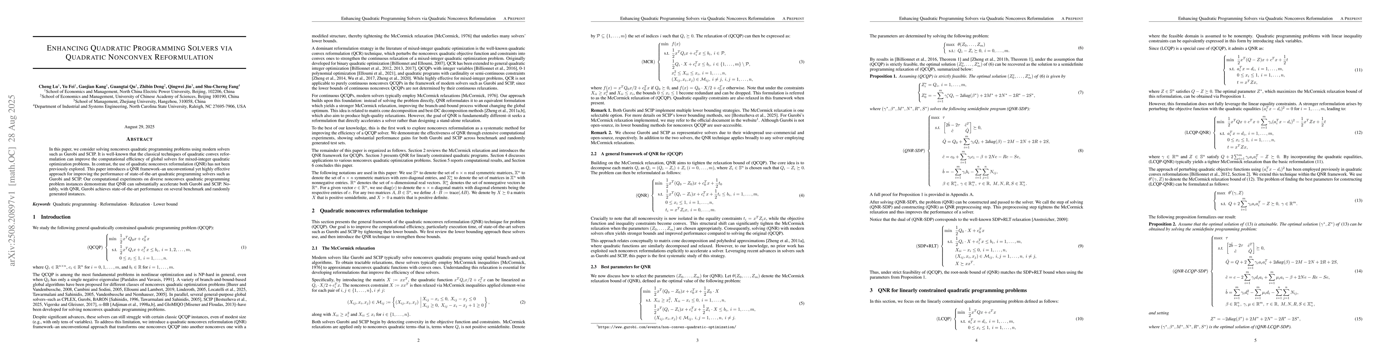 Thumbnail for Enhancing Quadratic Programming Solvers via Quadratic Nonconvex
  Reformulation
