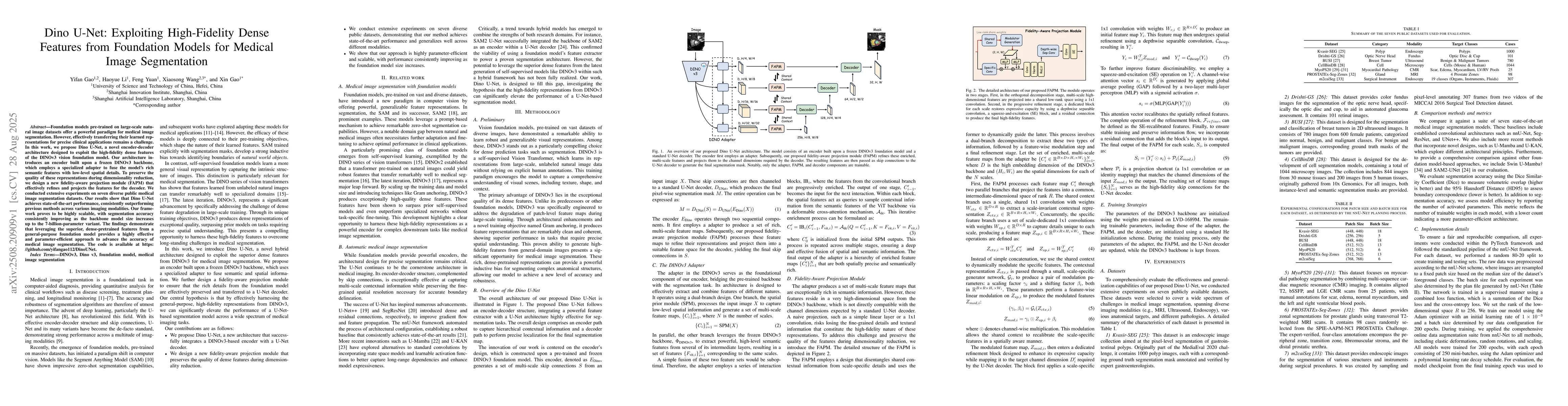 Thumbnail for Dino U-Net: Exploiting High-Fidelity Dense Features from Foundation
  Models for Medical Image Segmentation