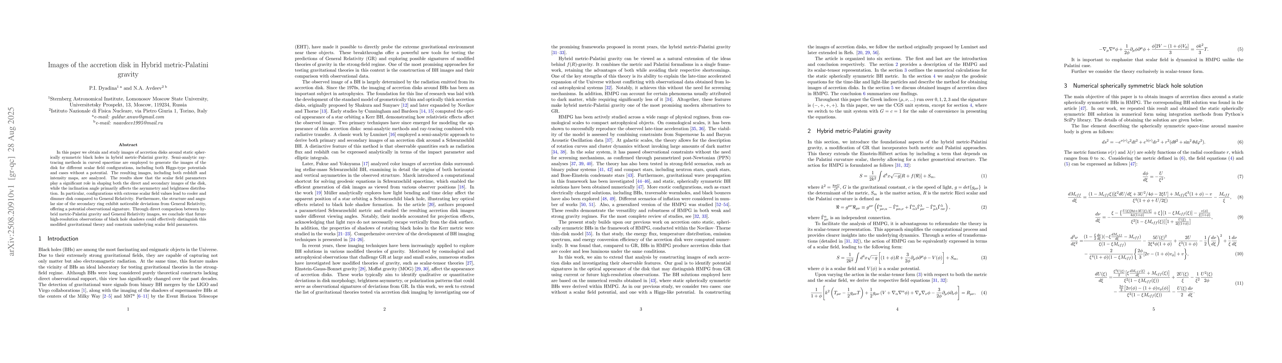 Thumbnail for Images of the accretion disk in Hybrid metric-Palatini gravity