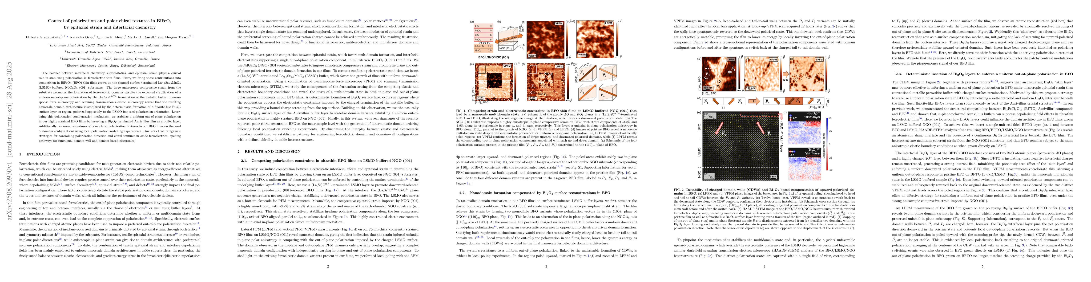Thumbnail for Control of polarization and polar chiral textures in BiFeO$_3$ by
  epitaxial strain and interfacial chemistry