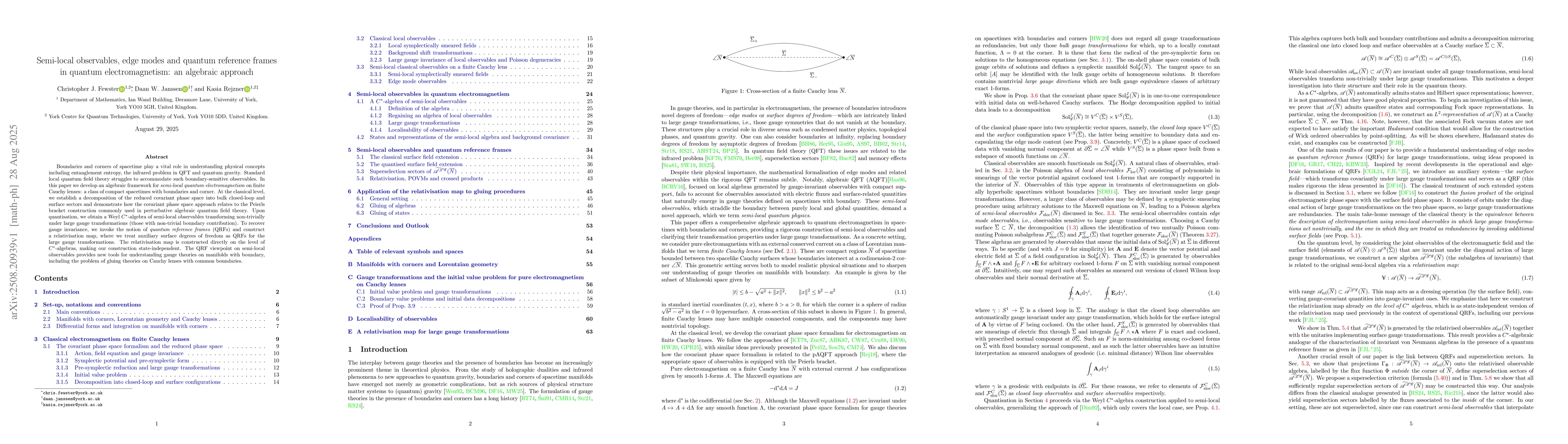 Thumbnail for Semi-local observables, edge modes and quantum reference frames in
  quantum electromagnetism: an algebraic approach