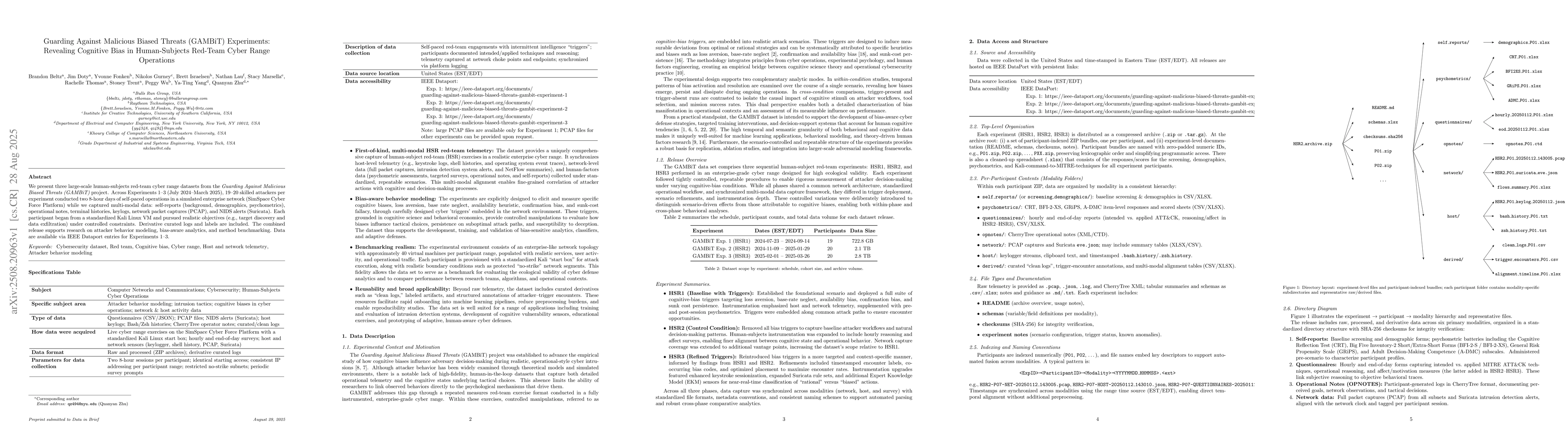 Thumbnail for Guarding Against Malicious Biased Threats (GAMBiT) Experiments:
  Revealing Cognitive Bias in Human-Subjects Red-Team Cyber Range Operations