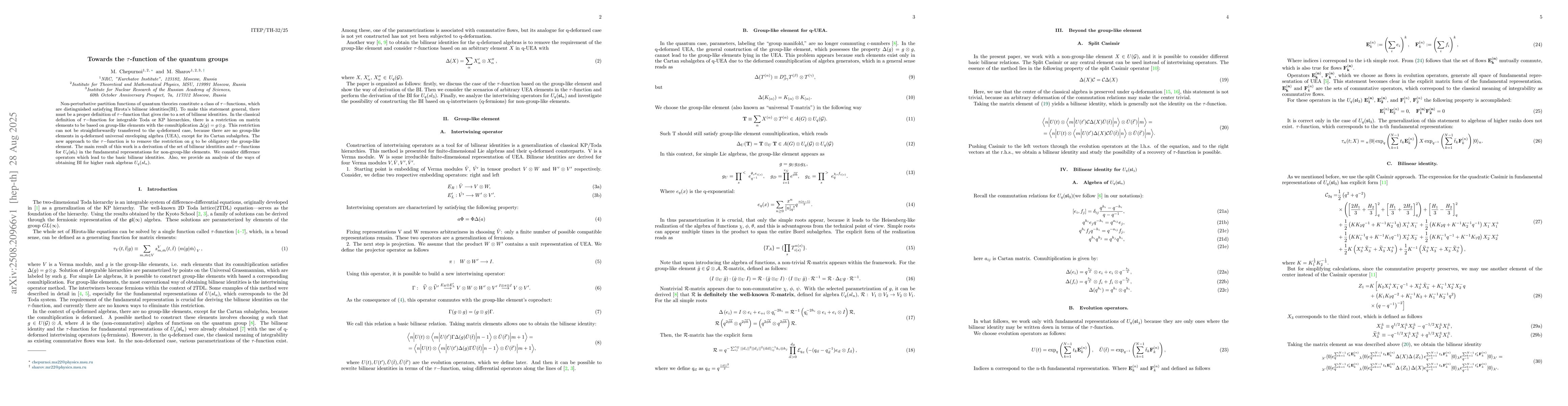 Thumbnail for Towards the τ-function of the quantum groups