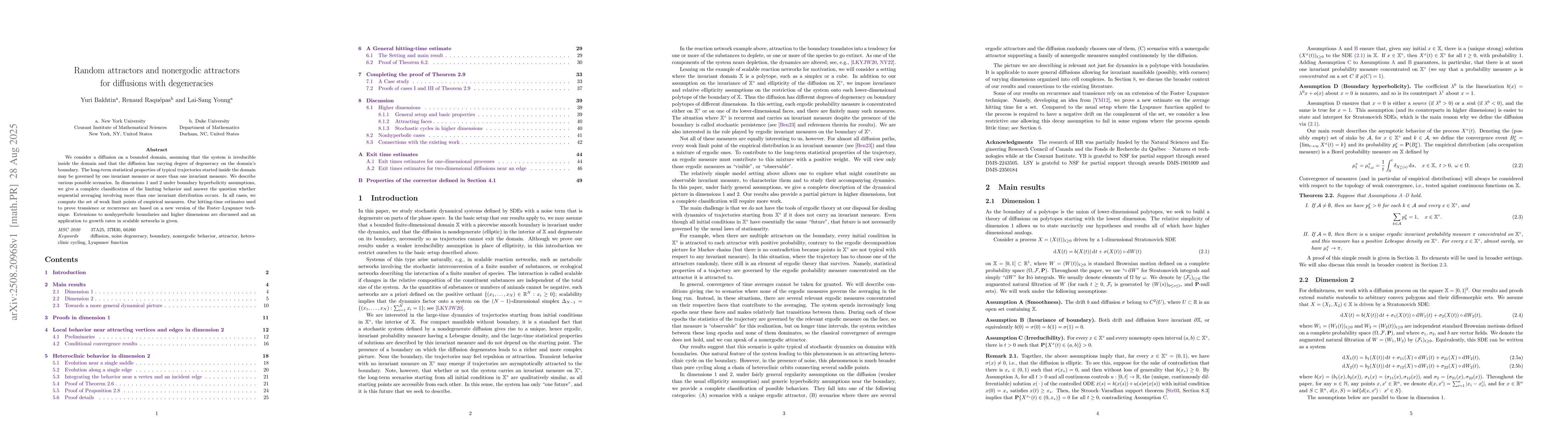 Thumbnail for Random attractors and nonergodic attractors for diffusions with
  degeneracies