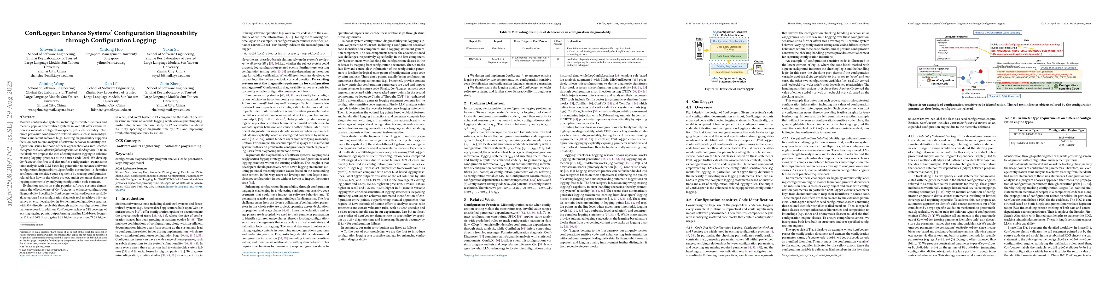Thumbnail for ConfLogger: Enhance Systems' Configuration Diagnosability through
  Configuration Logging